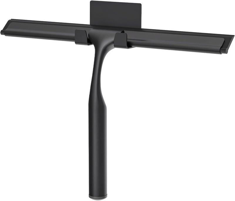 APLOP Stainless Steel Shower Squeegee for Glass Doors, Multi-Purpose Squeegee for Shower Glass, Bathroom and Car Windows, Squeegee with Adhesive Hook-10”, Black - Image 1